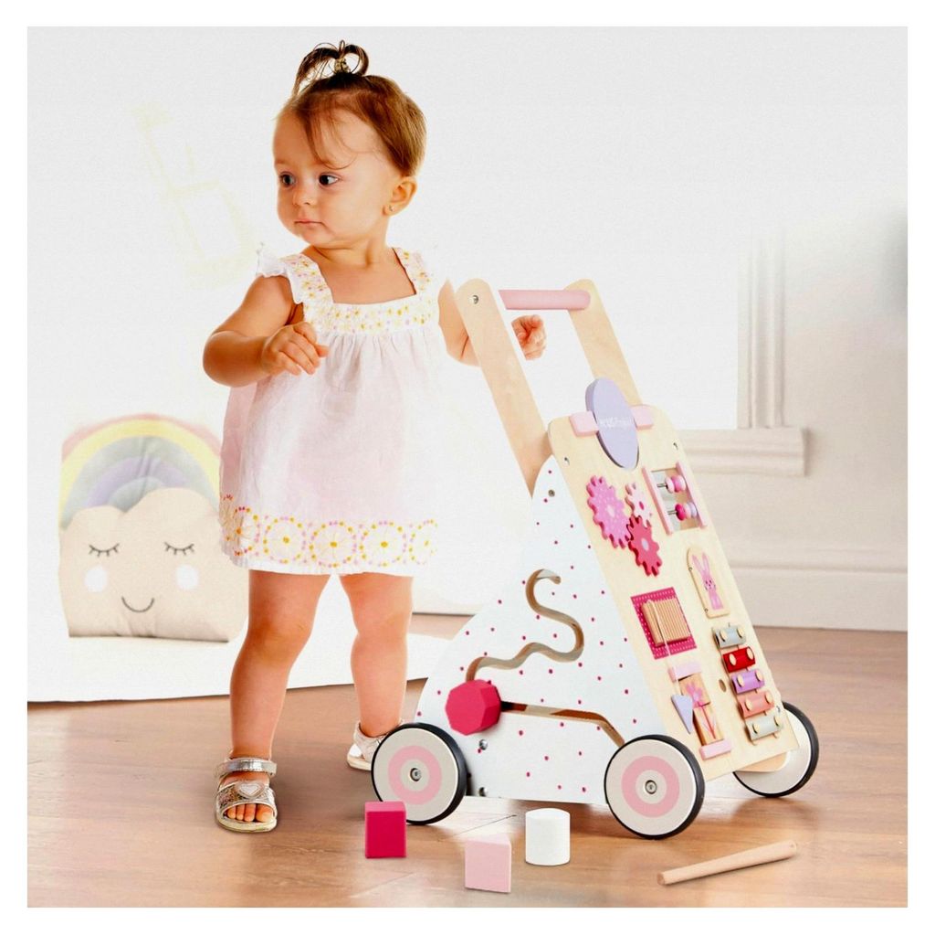 Holz Lauflernwagen für Babys in Rosa, Activity Laufwagen ab 1 Jahr, Lauflernhilfe für Kleinkinder, Holzspielzeug für Babys, Geschenk zum ersten ...