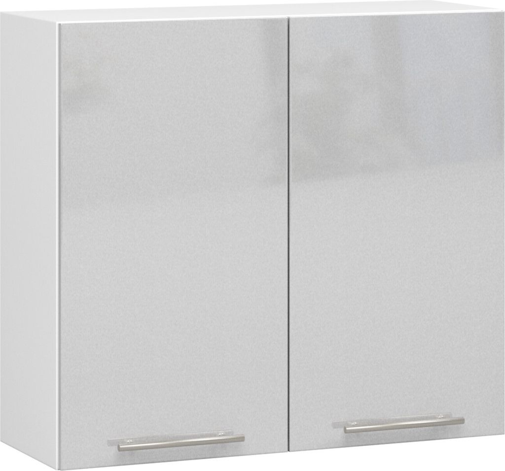 Hängeschrank Küchenschrank AKORD OLIWIA modular W80 Weiß 80 cm 2 Türen 2 Ebenen Front Metallisch Hochglanz B80 x H72 x T30 cm