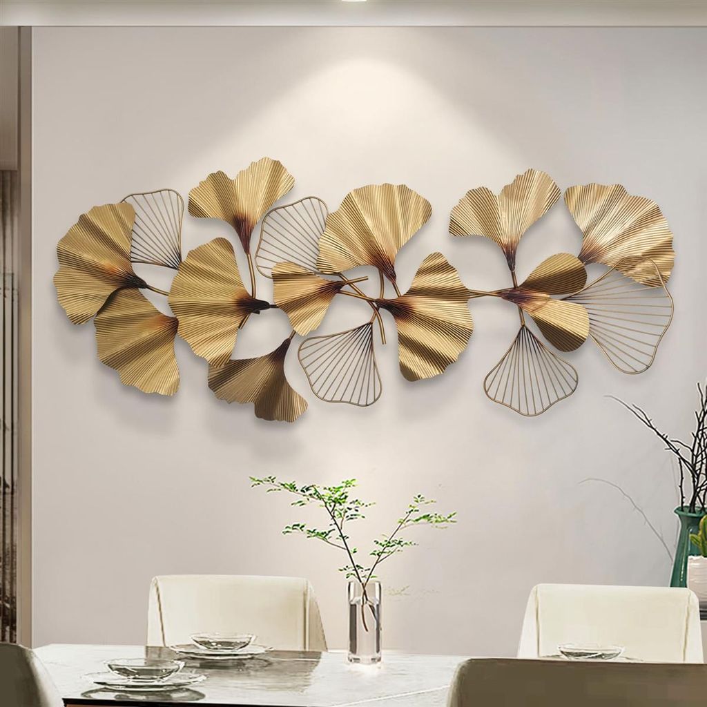 3D Wandbild "Ginkgo" aus Metall in gold, 132x60 cm, Produktbild 