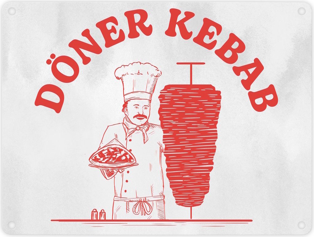 Döner Kebab lustiges Metallschild in 15x20 cm mit Dönermotiv in rot