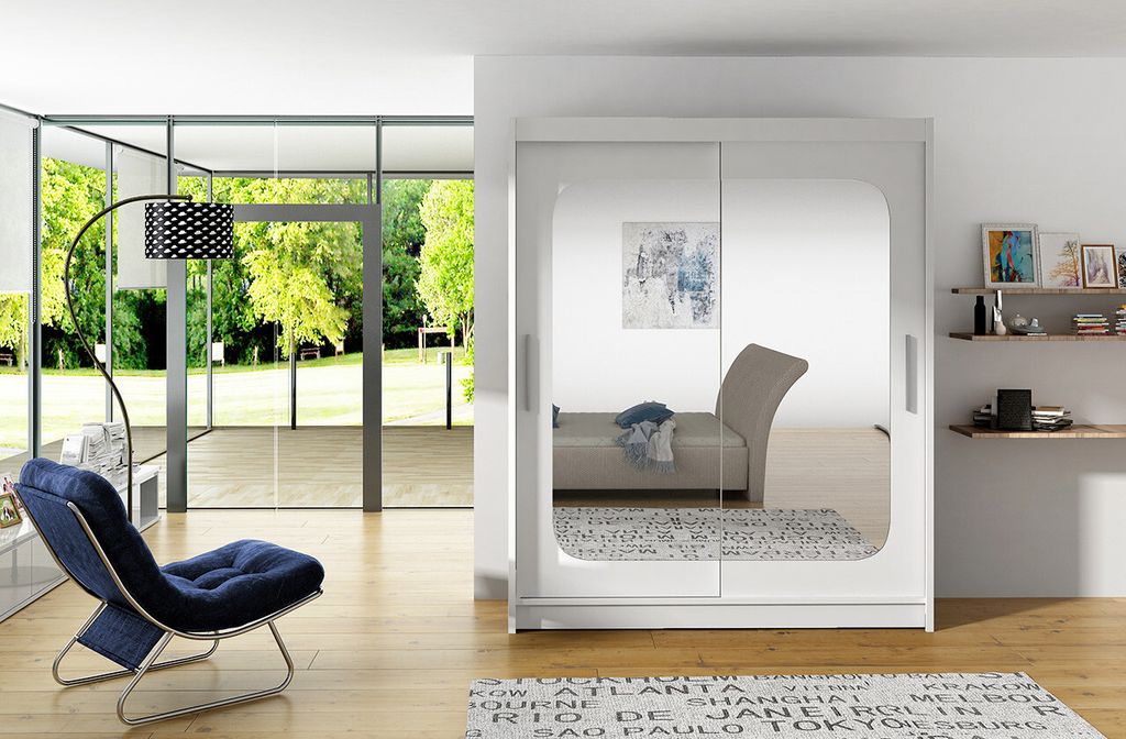 Geräumiger Kleiderschrank mit Spiegel Eva – Breite 150 cm, Produktbild 