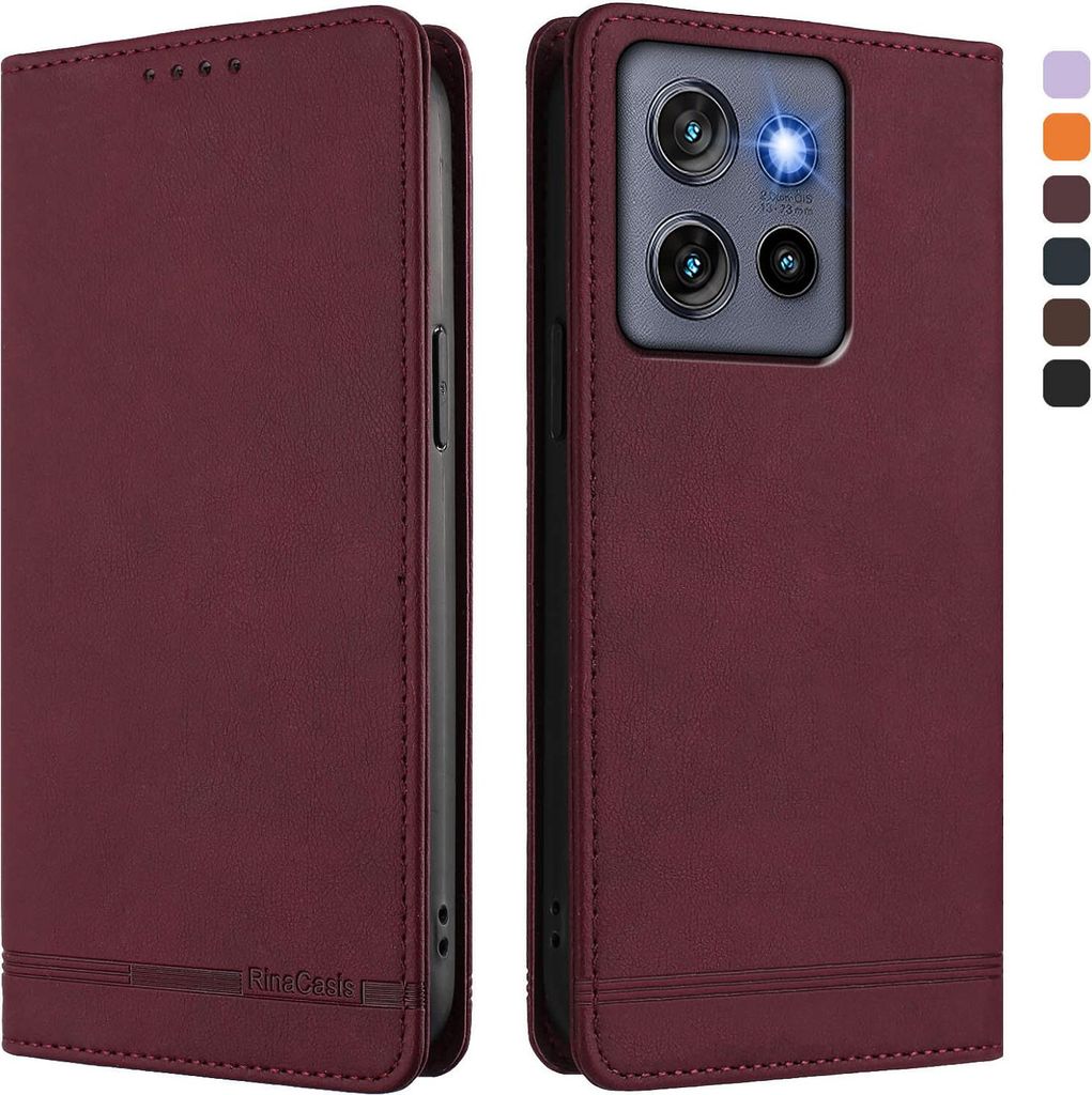 Hülle für Motorola Edge 50 Neo, Retro Kunstleder Ständer Klapphülle mit Kartenfächer und Magnetische Rot