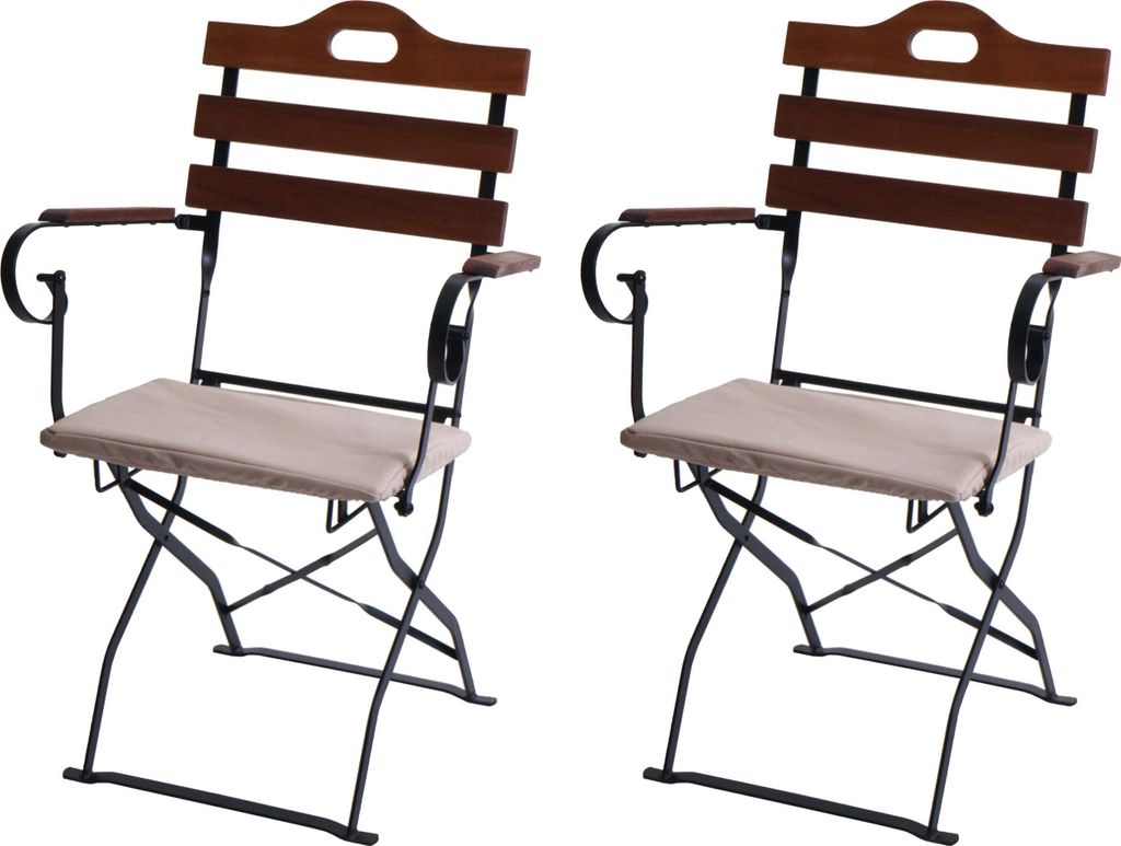 2er-Set Biergartenstuhl MCW-J40, Klappstuhl Gartenstuhl, Gastronomie-Qualität Akazie braun, Polster beige