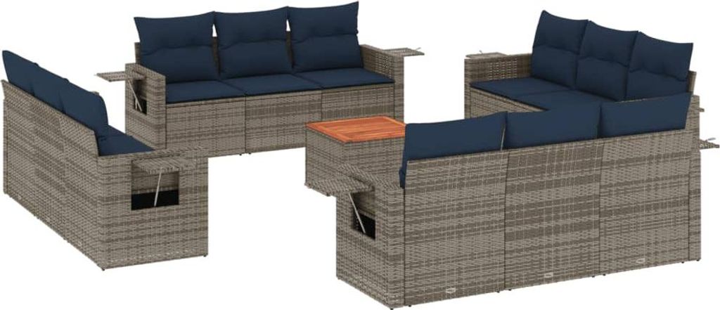 13-teiliges Gartensofa-Set mit Kissen, grau, Polyrattan