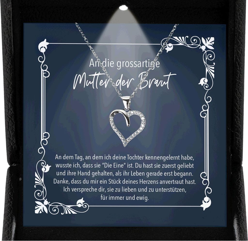 22Feels Hochzeit Mutter der Braut Geschenk von Bräutigam Frauen Schmuck - Silber 925/000 Herz Halskette Damen - Karte Premium LED Licht Etui