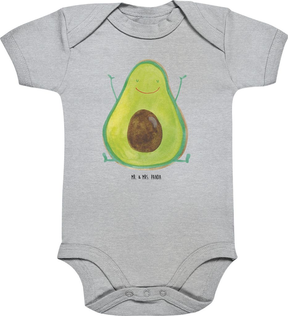Mr. & Mrs. Panda Strampler Avocado Glücklich 1. - 3. Monat - Heather Grey - Geschenk, Freude, Einteiler, Frucht, strampelanzug, Baby, Babystrample...
