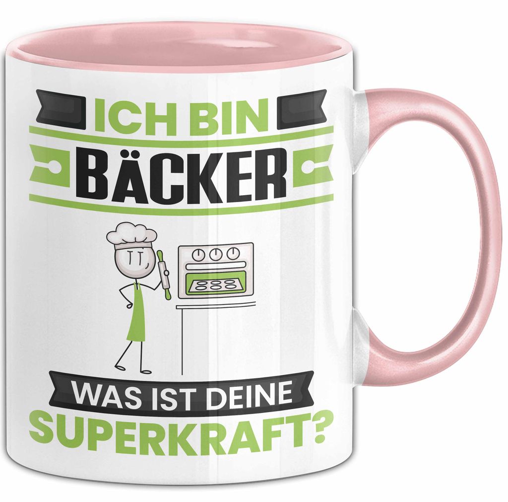Bäcker Tasse Geschenk für Bäcker Geburtstag Lustiger Spruch Kaffee-Becher Was Ist Deine Superkraft (Rosa)