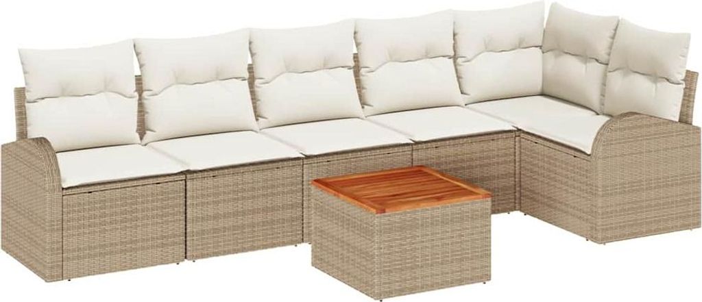 Gartensofa-set mit Kissen 7 pcs Beige Poly-Rattan