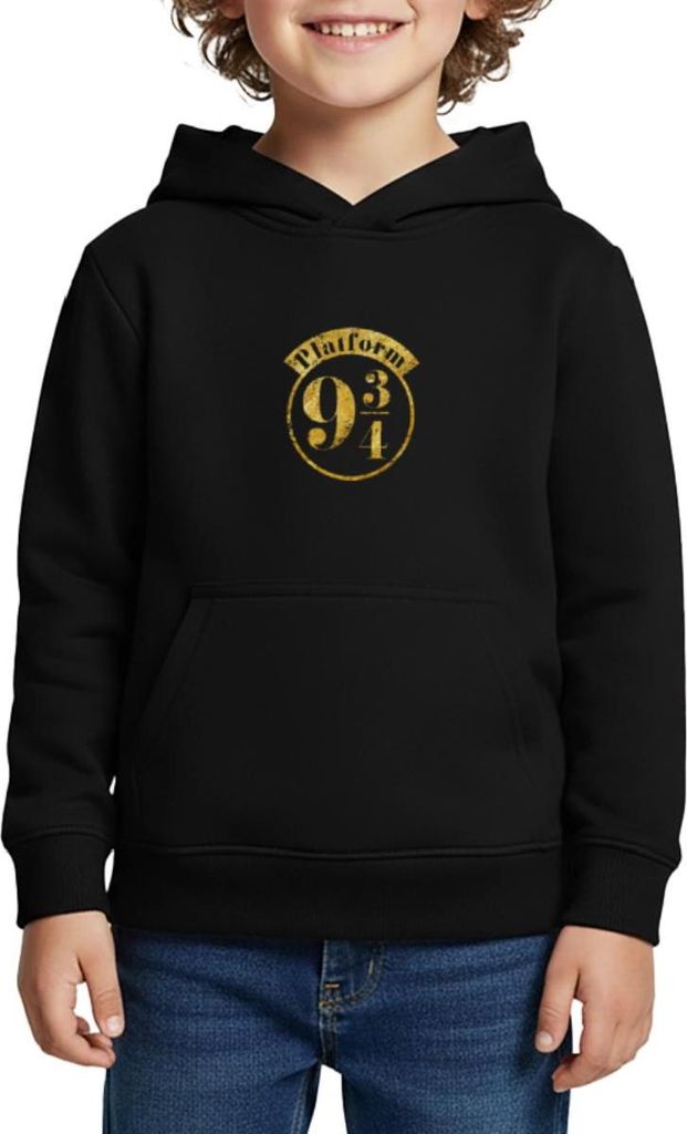 Spreadshirt Harry Potter Platform 9 3/4 Gold Kinder Premium Hoodie, 98/104 (2 Jahre), Schwarz