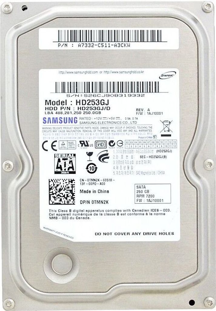 Festplatte Samsung 250Gb HD253GJ 16Mb Cache 7200Rpm SATA II 3,5'' Zoll