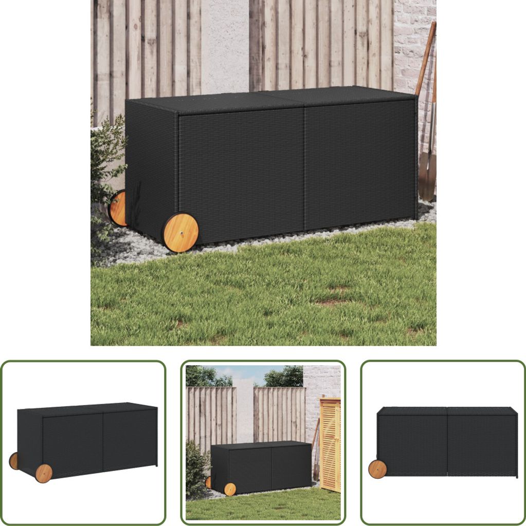 The Living Store Gartentruhe mit Rollen Schwarz 283L Poly Rattan