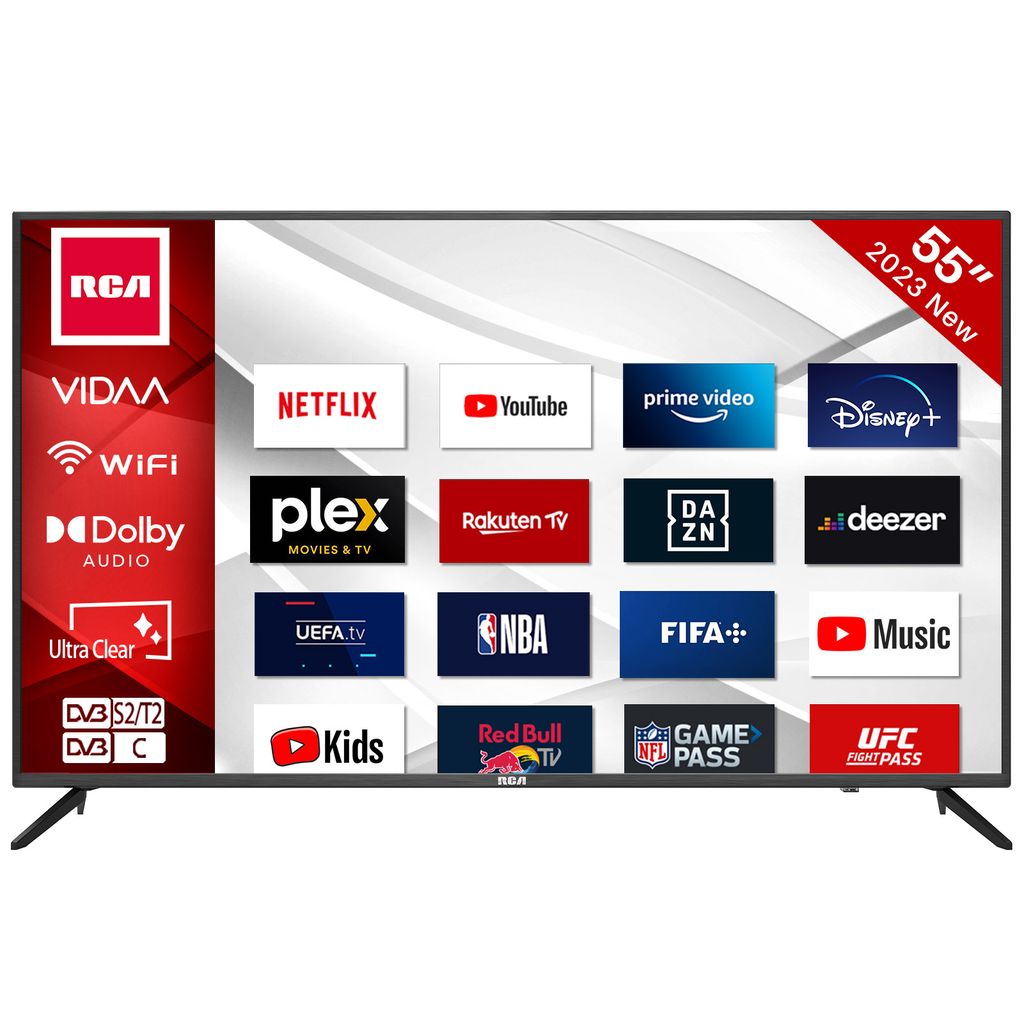 RCA iRV55H3 4K Fernseher 55 Zoll (140 cm) Smart TV mit HDR, Netflix, Prime Video, Rakuten TV, DAZN, Disney+, YouTube, UVM, WiFi, Sprachsteuerungs, ...