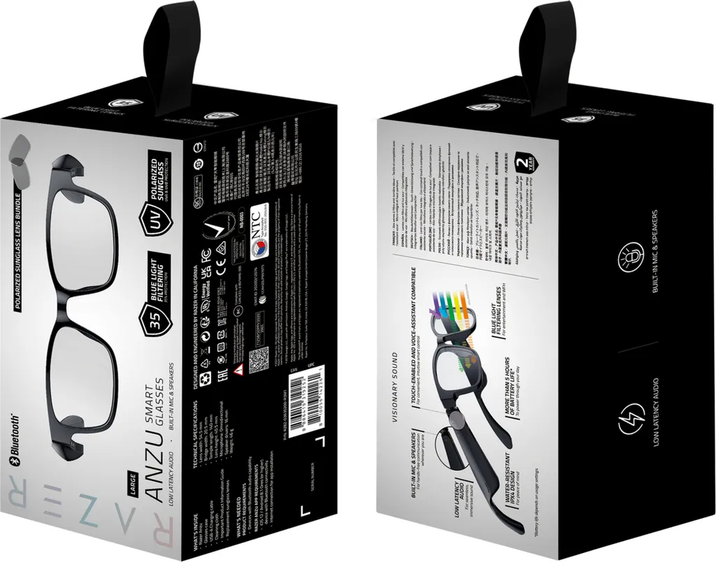 Lunettes Connectées Razer Anzu M/L Rectangle avec Audio Bluetooth Intégré