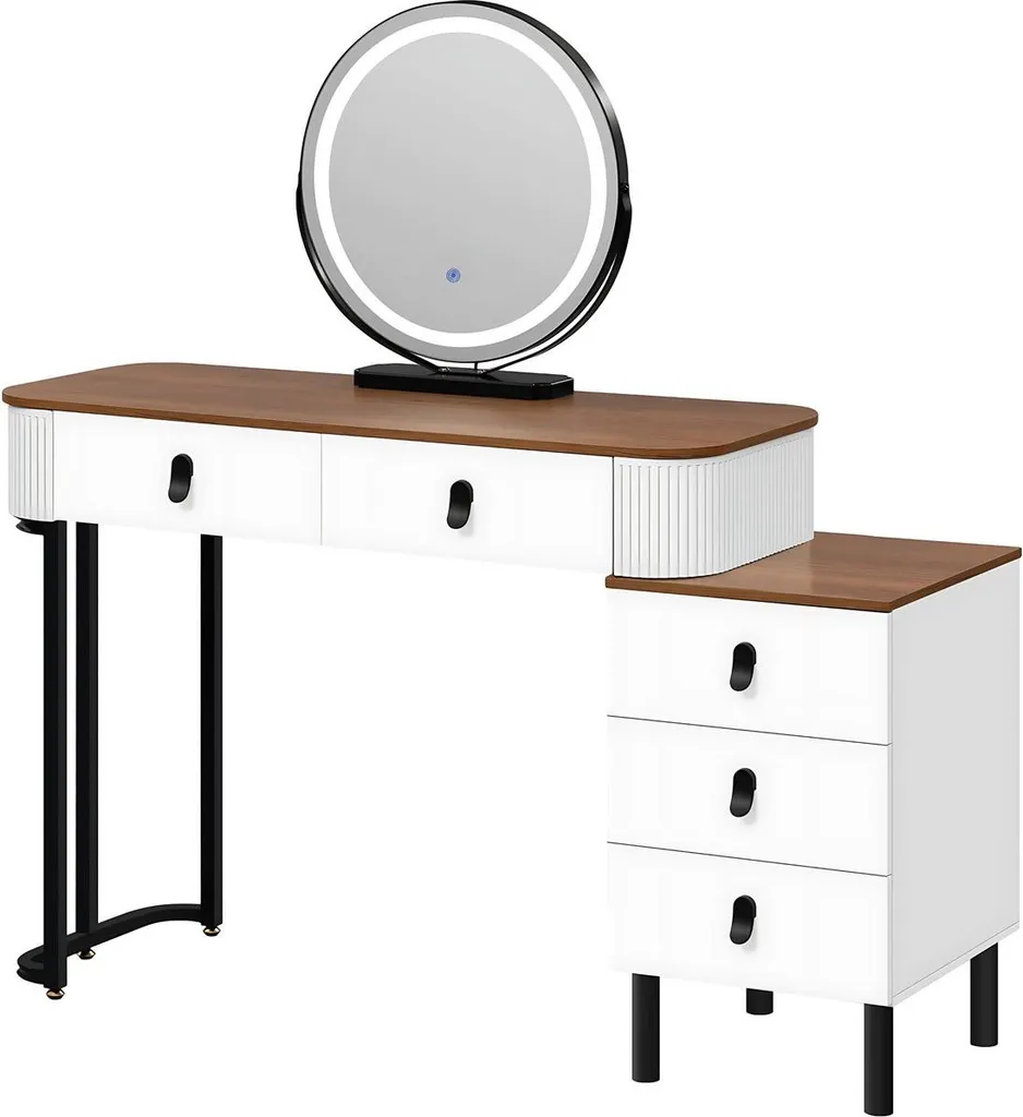 Coiffeuse complète pour rangement maquillage et soins - Miroir LED mobile