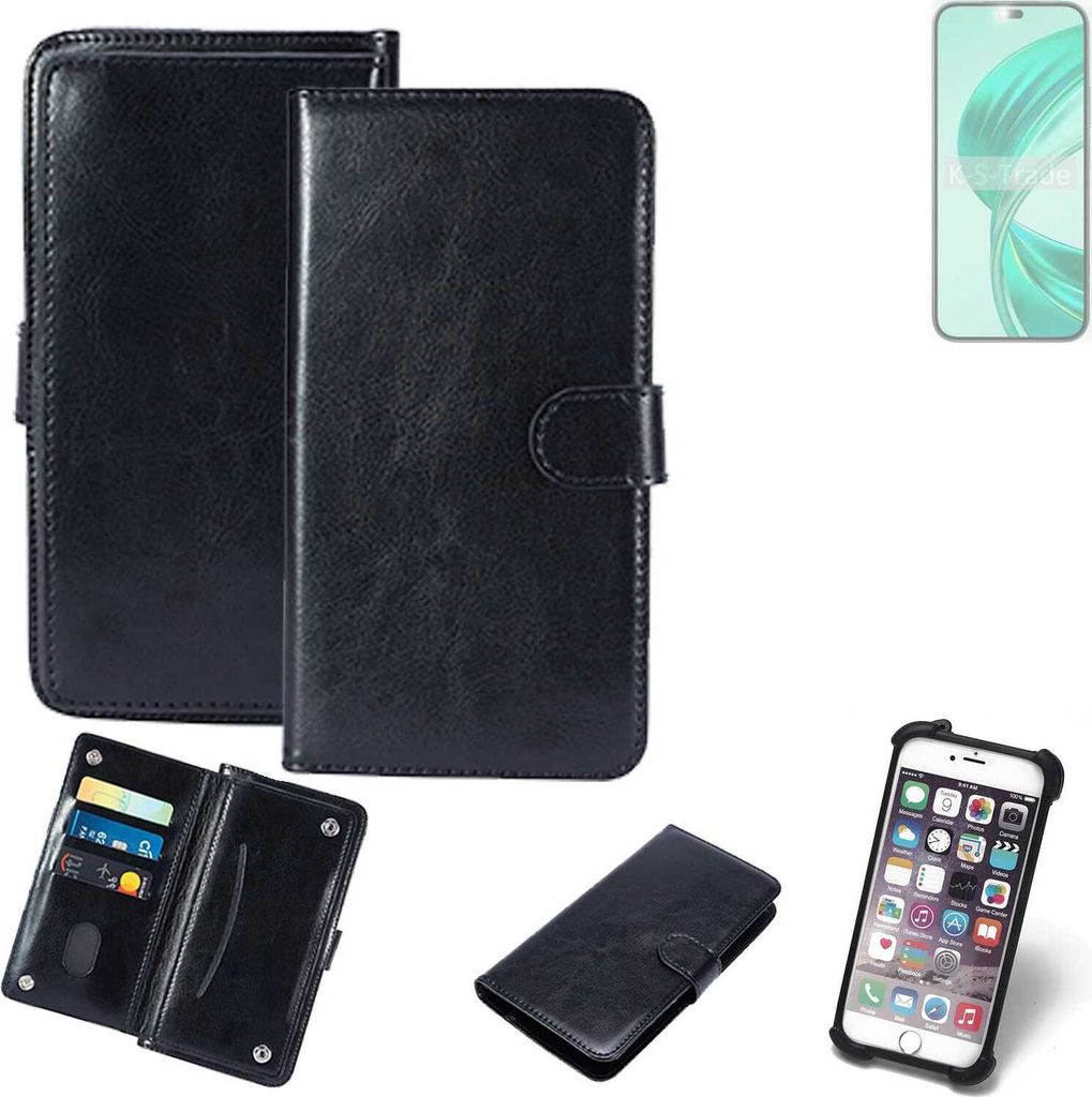 K-S-Trade 360° Hülle kompatibel mit Honor X8b schwarz Kunstleder Case BookCase WalletCase Kunstlederederhülle Handyhülle, Rundumschutz Bumper (1x)