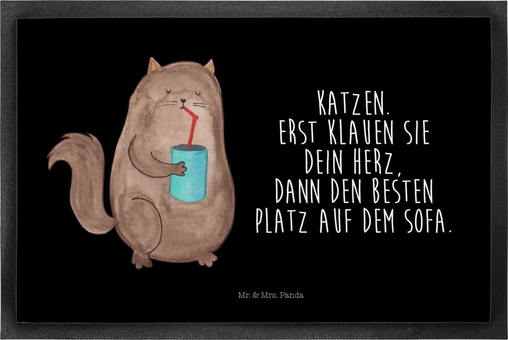 Mr. & Mrs. Panda Schmutzfangmatte Katze Dose 50 x 75 cm - Schwarz - Geschenk, Bezaubernd, Schmutzfänger, Bodenvorleger, Fussmatte, bodenmatte, Her...