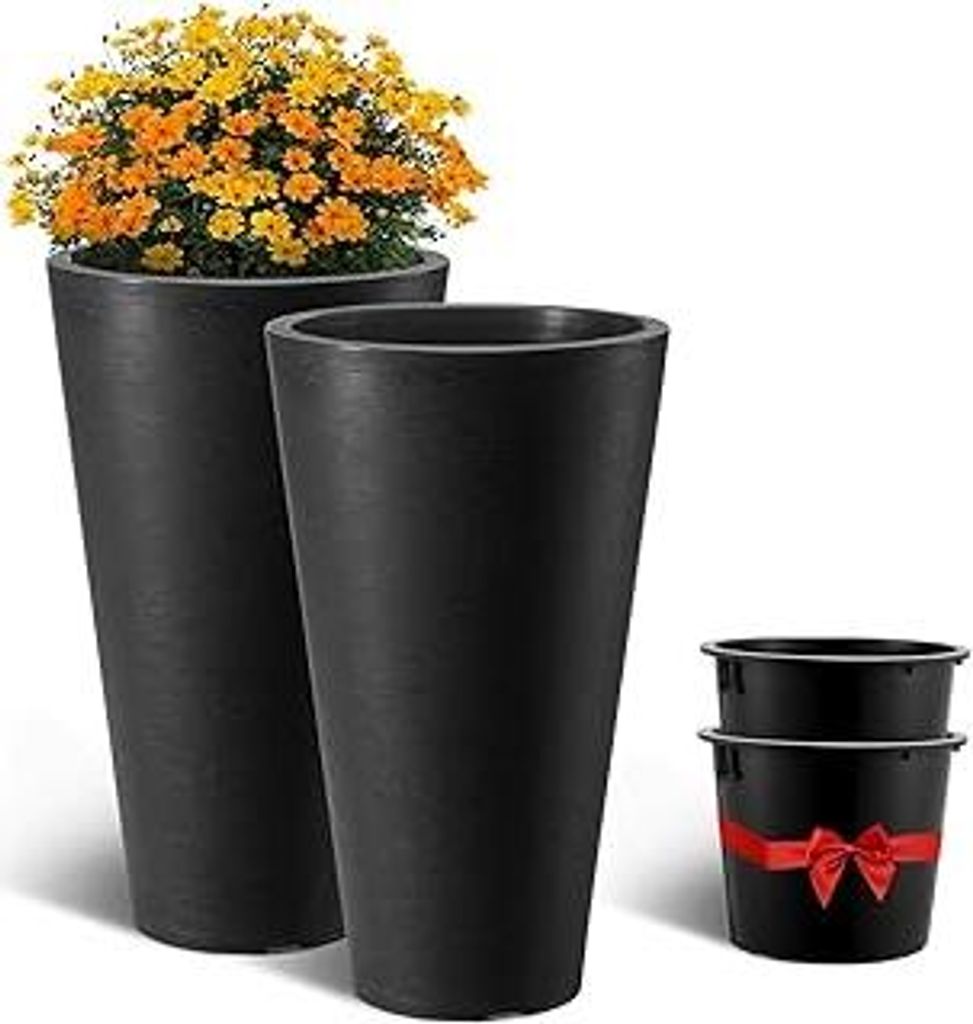 VEVOR Blumentopf, 2er Set, Großer konischer Blumenkübel 590 mm, Modernes Design, Effizientes Drainagesystem, Pflanztopf, für Veranda, Patio, Au...