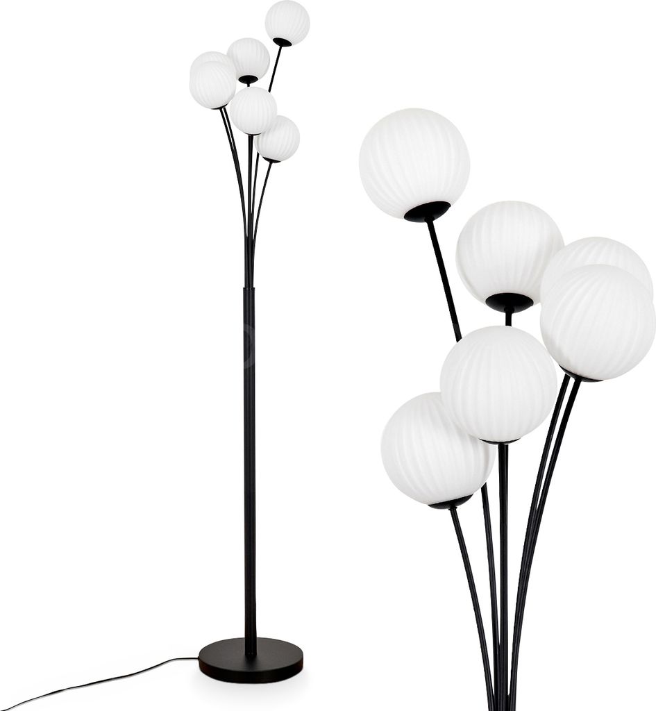 Lerici Stehlampe aus Metall/Riffelglas in Schwarz/Weiß
