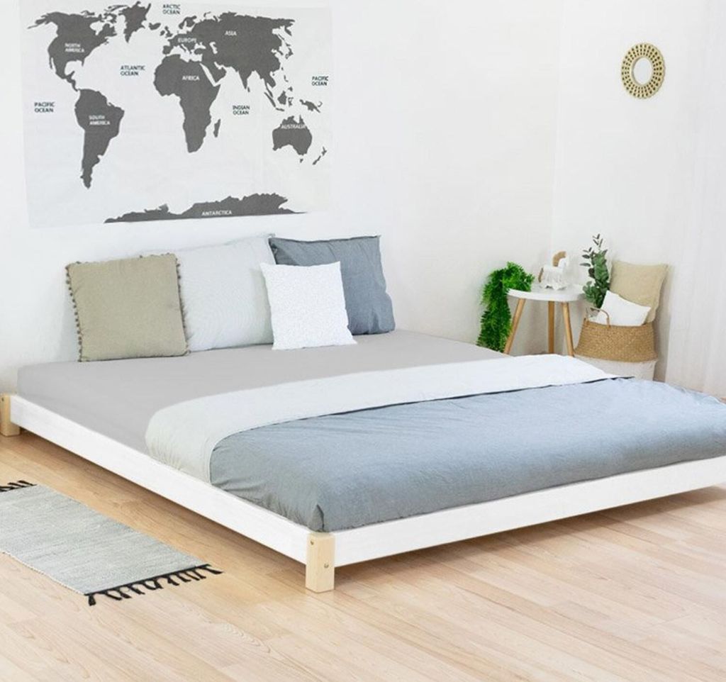 Wooden Double Bed in Japanese Style TATAMI - Natural decor - White - 160 x 200 cm