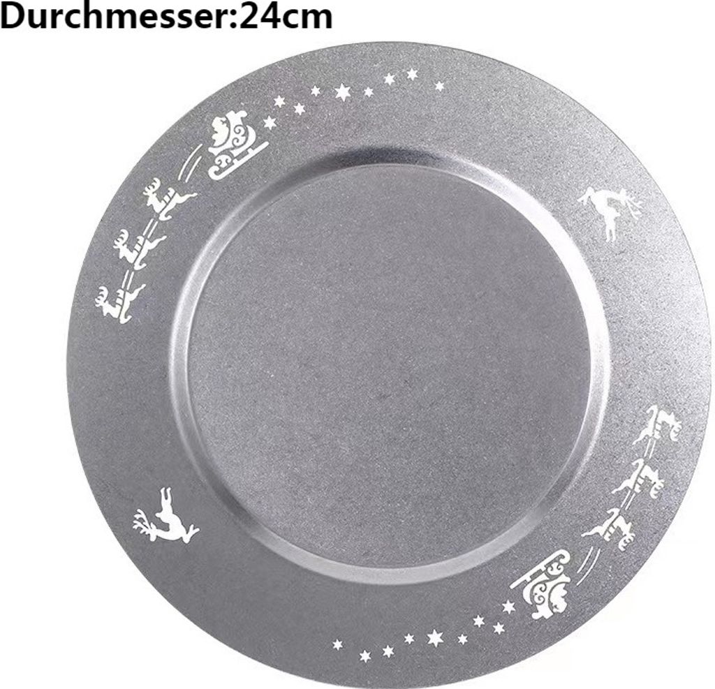 Weihnachtsteller Edelstahl Plätzchenteller Adventsdeko Nikolausteller Adventsteller Wiederverwendbar, 24cm, Silber grau, Edelstahl