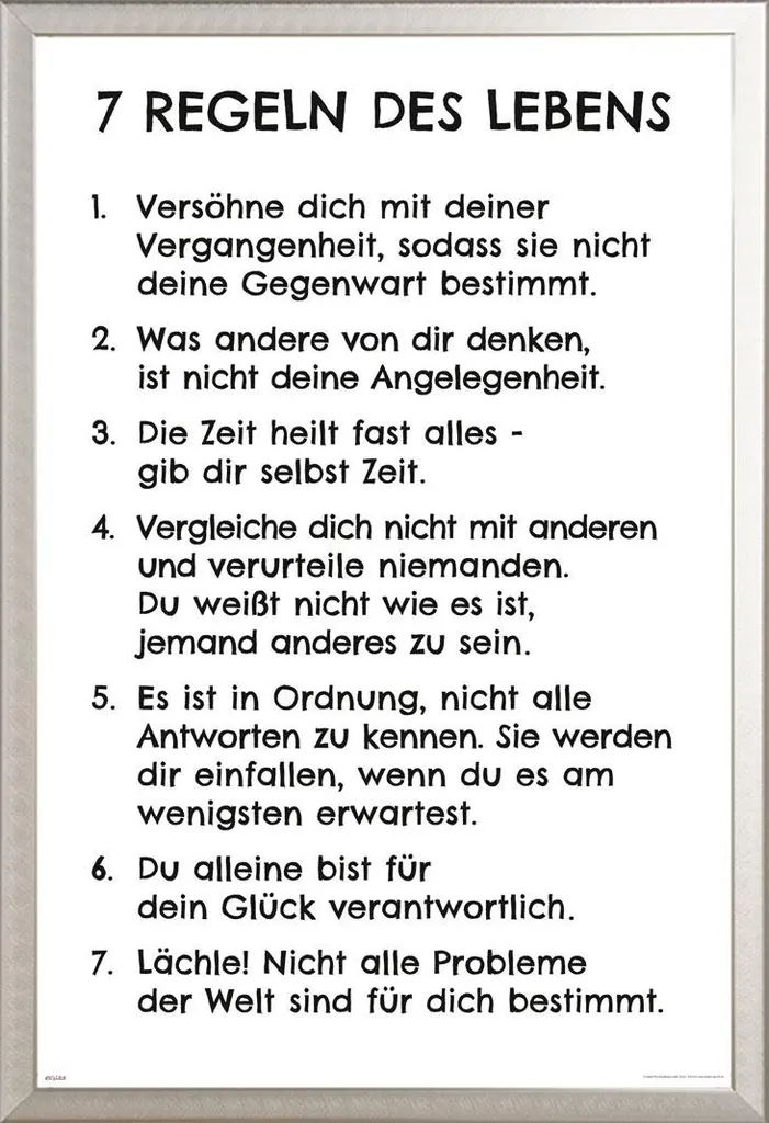 Poster 7 Regole della Vita Bianco con Cornice Shinsuke Argento 61x91,5