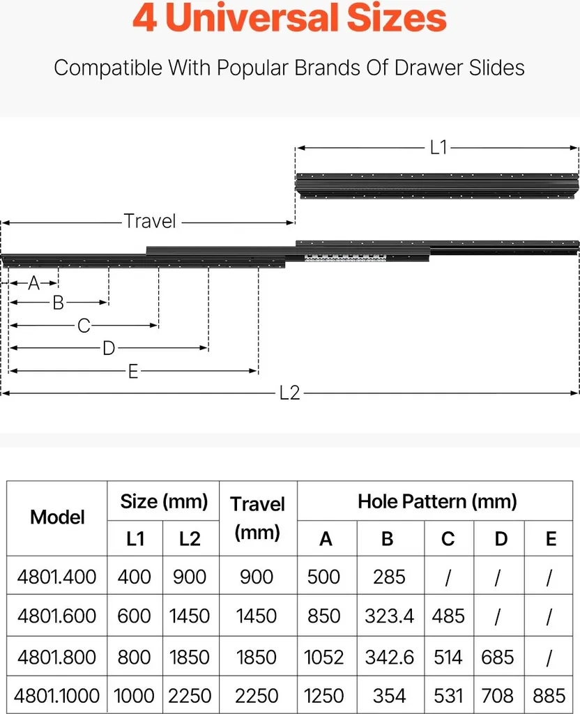 Solution tiroirs lourds rails 40cm supports de sol capacité 117kg - 2