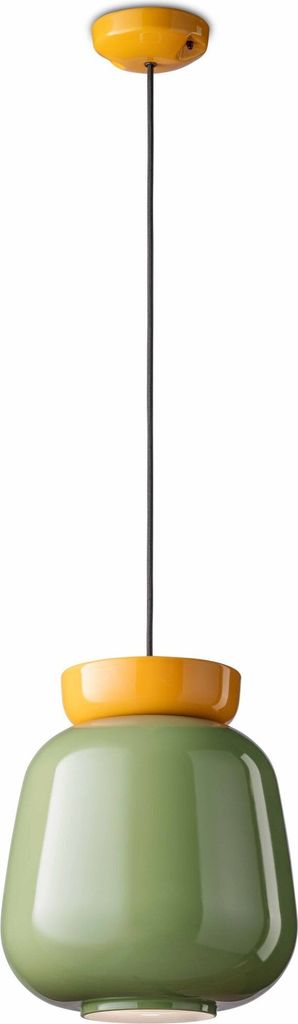 Hängeleuchte Keramik Glas E27 rund D: 29 cm H: max. 154 cm Gelb Farngrün Retro Keramikleuchte