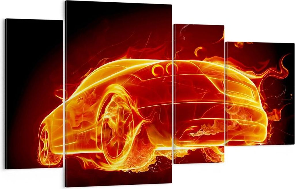 Bild auf Leinwand - Leinwandbild - Auto Feuer Illustration - 120x70cm - Wand Bild - Wanddeko - Leinwanddruck - Bilder - Kunstdruck - Wanddekoration...