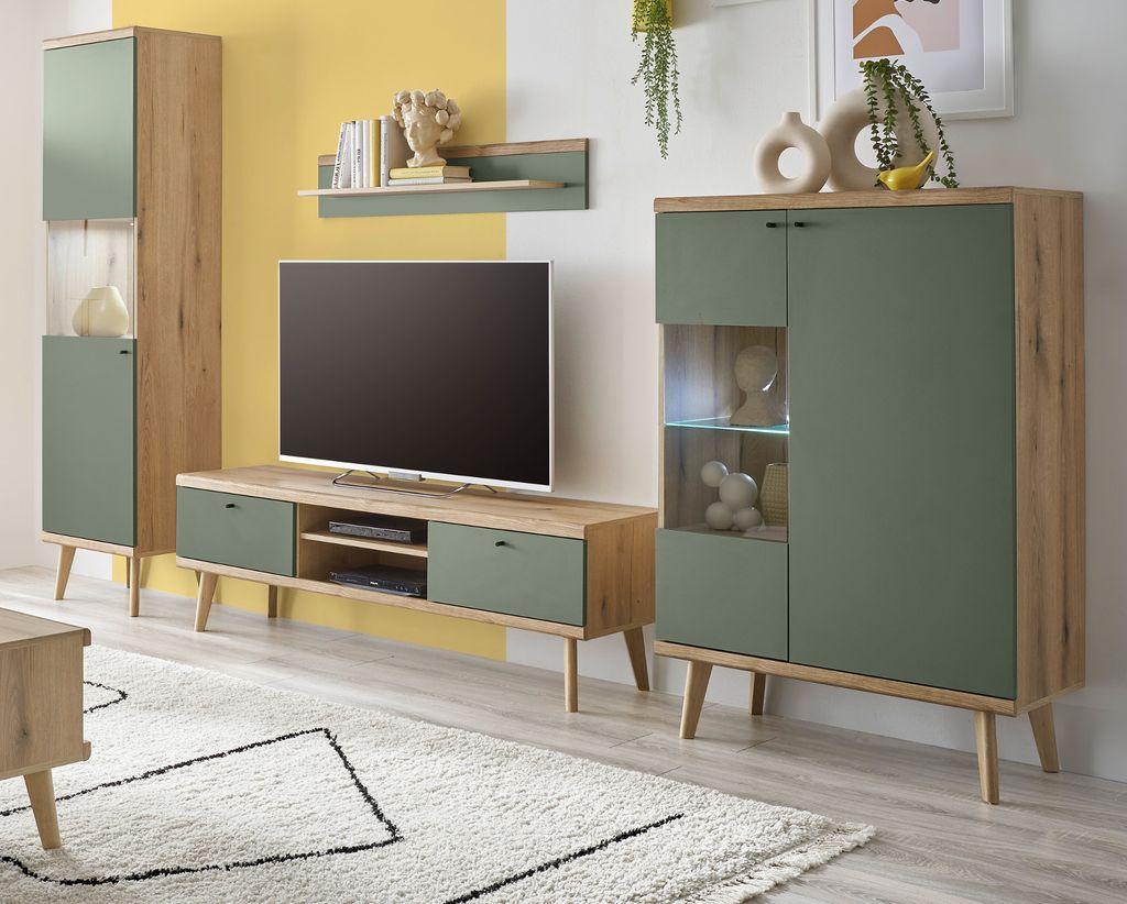 Wohnwand "Juna" in Salbei und Eiche Wohnkombination Produktbild 