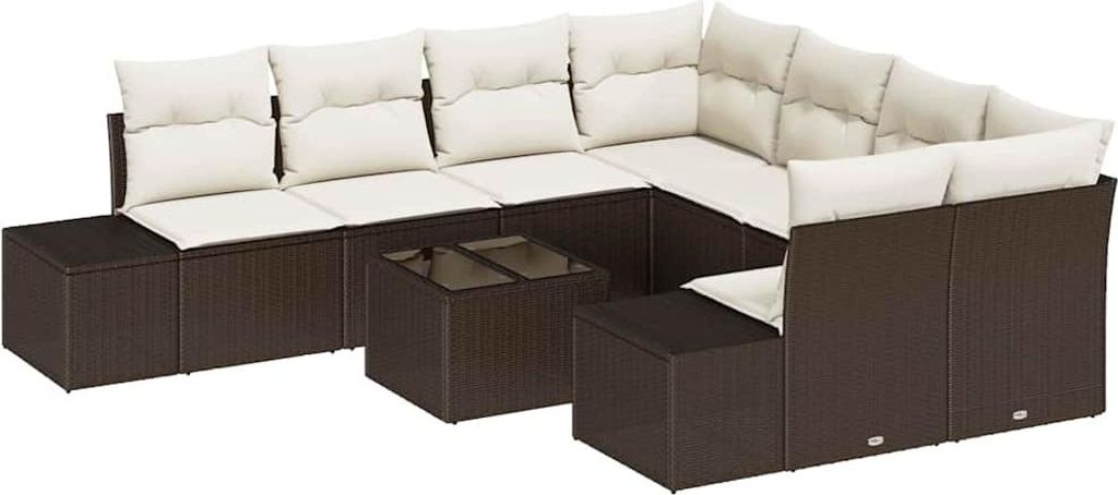 vidaXL Sofa Set mit Kissen 9 pcs Braun Poly Rattan
