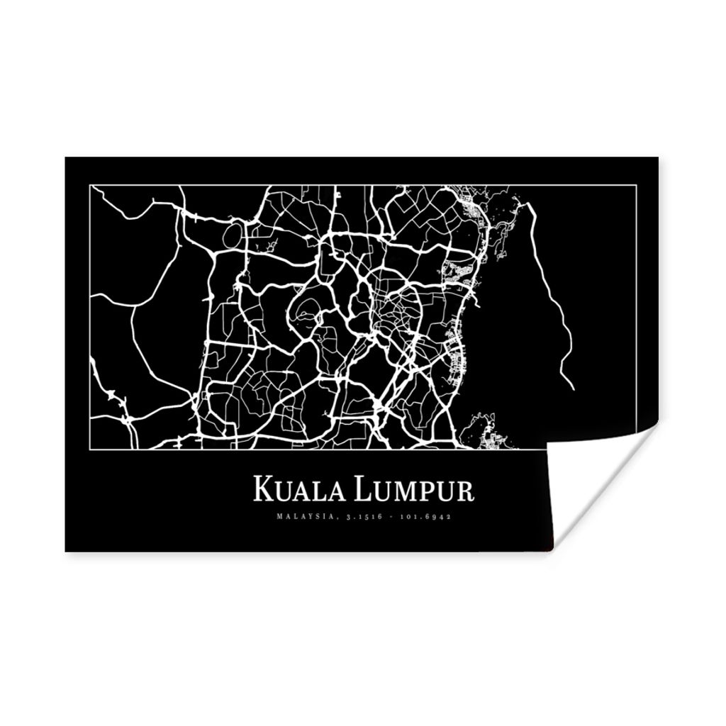 MuchoWow Poster Stadtplan - Kuala Lumpur - Karte 60x40 cm - Schlafzimmerdekoration