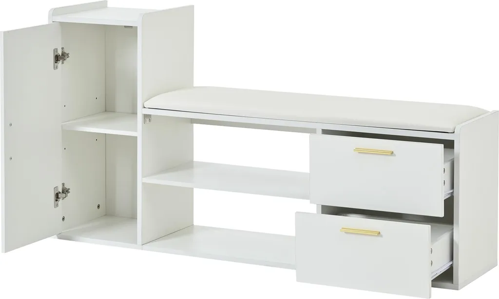 okwish Meuble à chaussures ouvert avec poignées métal et banc blanc - 8