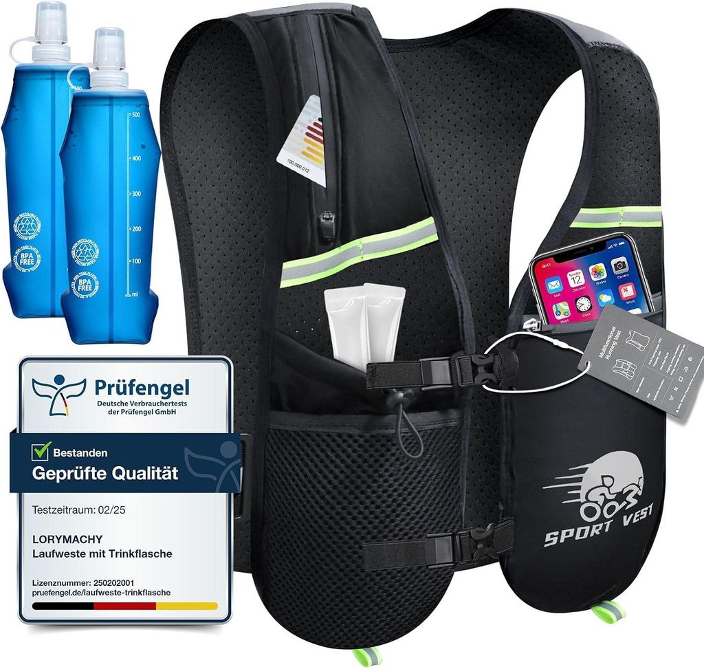 Laufweste Running Vest mit 6 Taschen Verstellbar Produktbild 