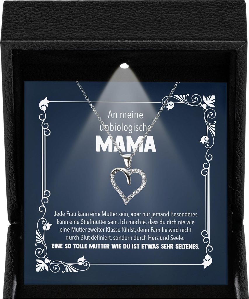 22Feels Stiefmama Geschenk Frauen Muttertag Schmuck Bonus Mama - Silber 925/000 Herz Halskette Damen - Stiefmutter Geburtstag Weihnachten Patchwork...