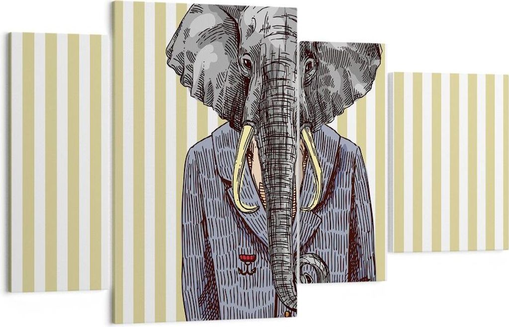 Bild auf Leinwand - Leinwandbild - Elefant Anzug Abstraktion Abbildung - 120x70cm - Wand Bild - Wanddeko - Leinwanddruck - Bilder - Kunstdruck - Le...