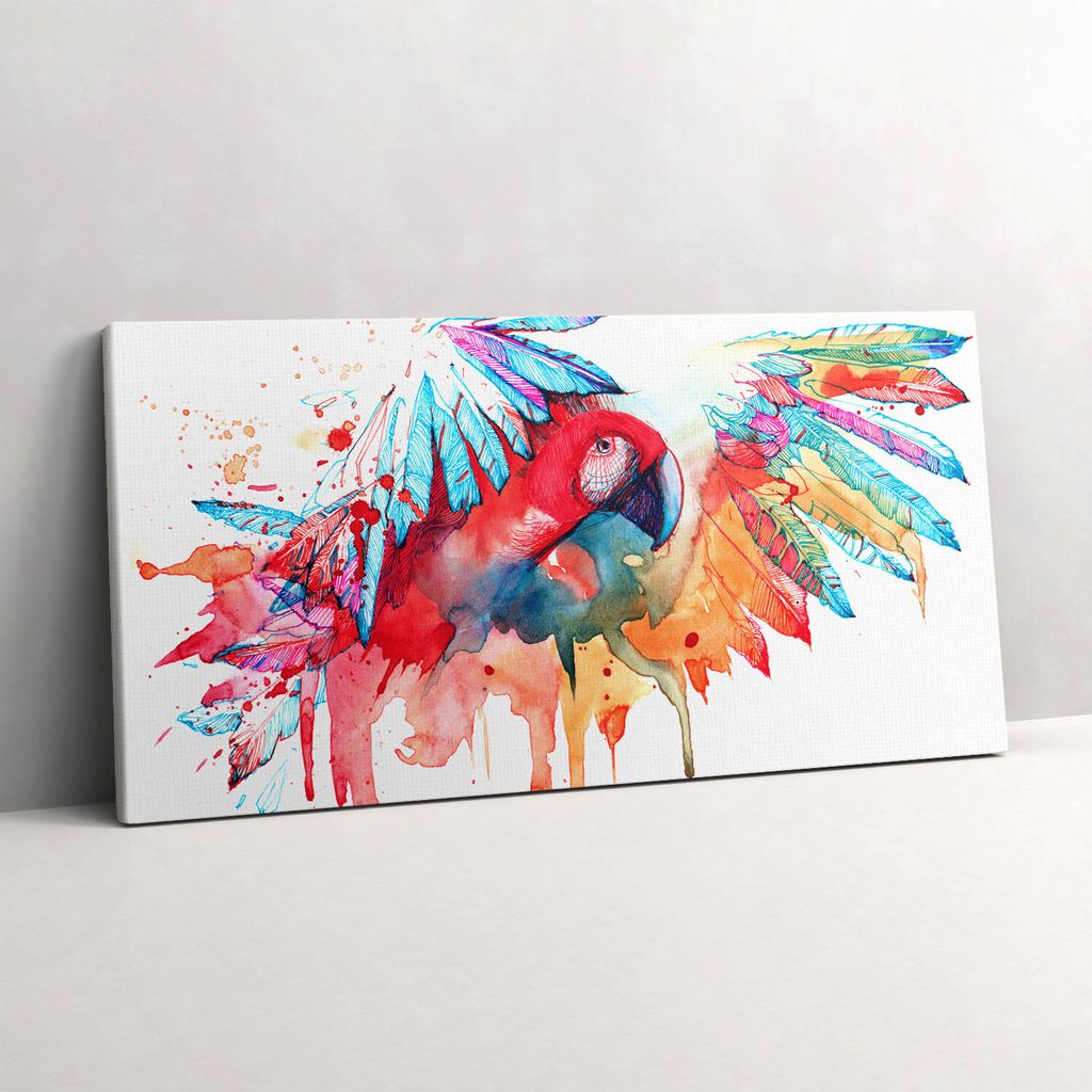 Bunter roter Papagei – Leinwandbild Wandbild – 140x70 cm – Leinwandbilder – Wandbilder – Schlafzimmer – Flur