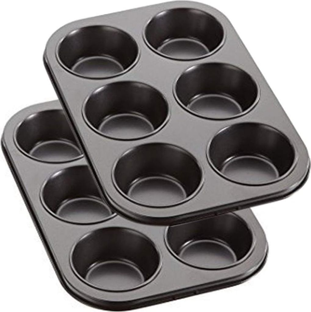 Backform für Biskuit und Muffins - Muffinform für 6 Muffins - Kohlenstoffstahl mit Antihaftbeschichtung - Set von 2