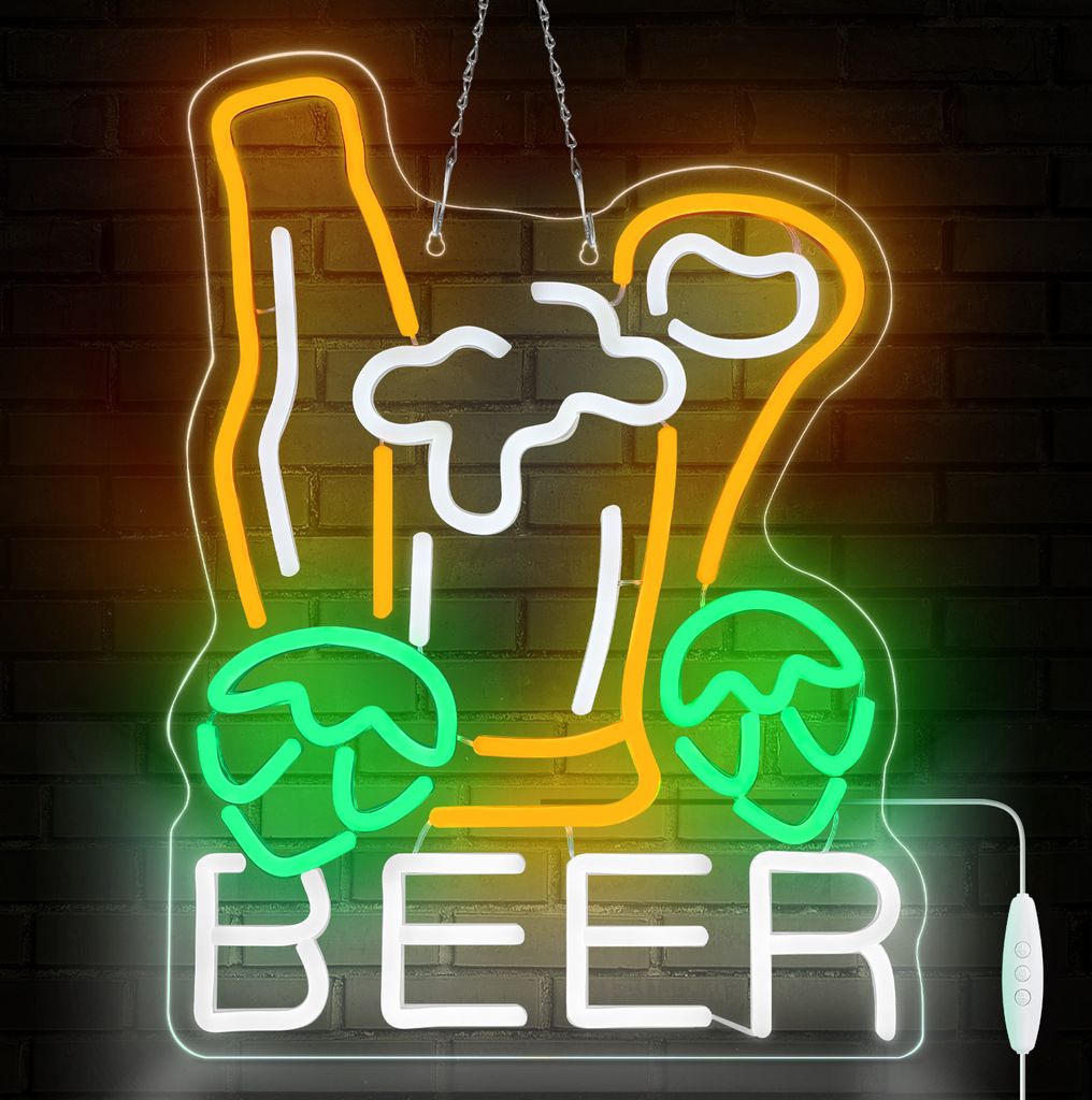 Laybasic Bier Prost Neonschild Leuchtreklame, Dimmbar Bierkunst Wandleuchten USB oder Batteriebetrieb, Neon Beer Zeichen Wandbehang für Bar Nachtclub