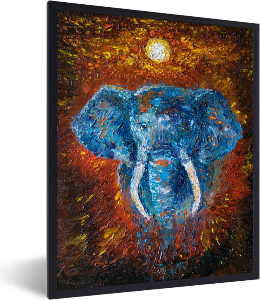 MuchoWow MuchoWow Gerahmtes Poster Elefant - Ölfarbe - Impressionismus 60x80 cm - Poster mit zchwarzem Bilderrahmen - Premium - Wanddeko Wohnz...