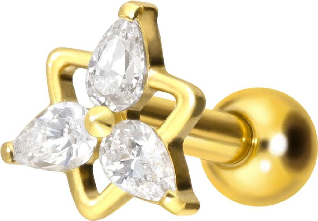 Ohrpiercing Titan Ohrpiercing mit Innengewinde KRISTALLBLUME Gold Stablänge: 6mm