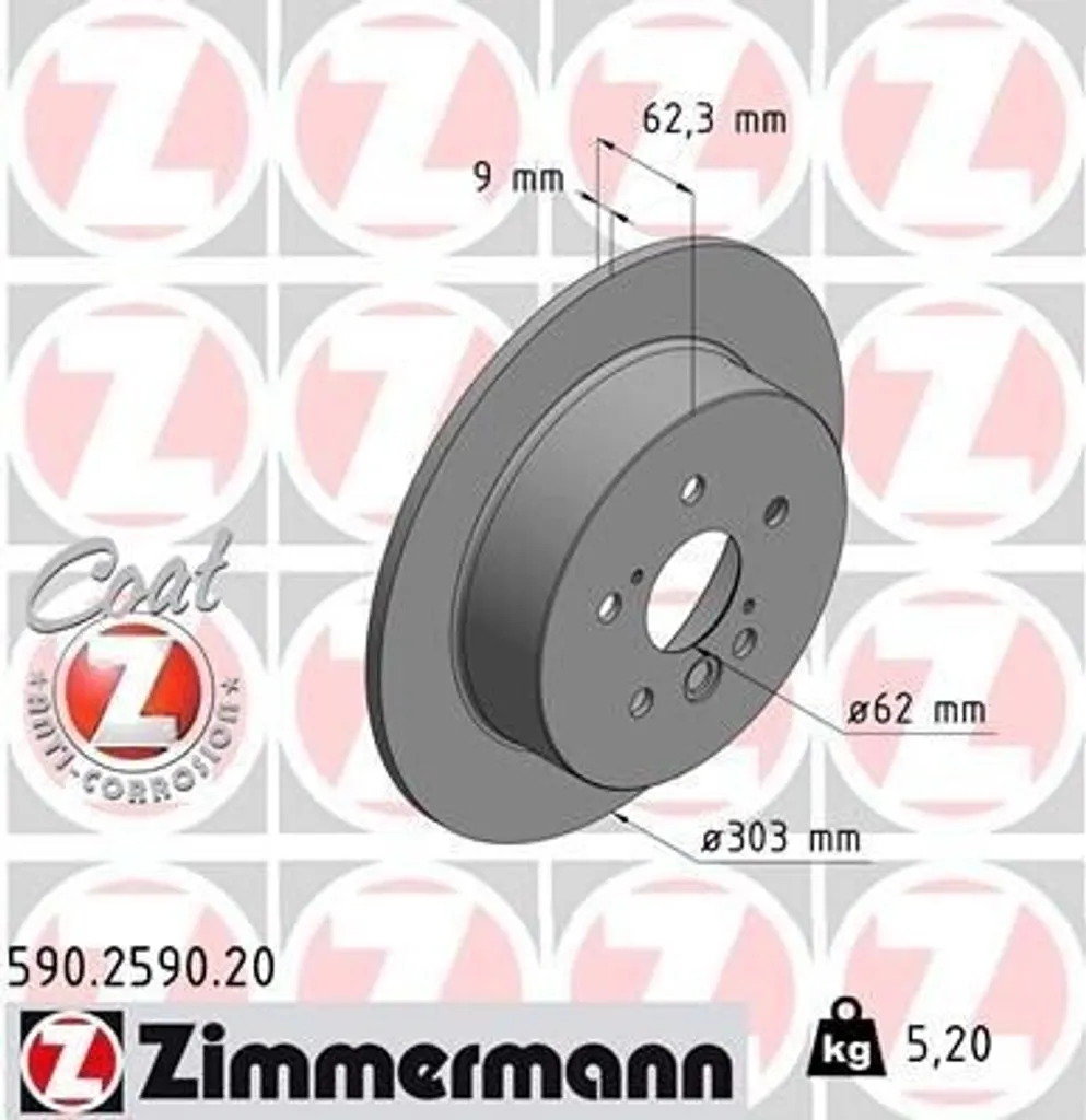 Stop aux Vibrations : Disque de Frein Zimmermann 590.2590.20 pour RAV 4 II
