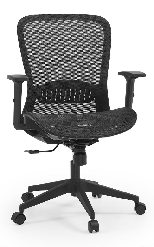 MyBuero Profi Bürostuhl Air Port 2 Ergonomischer Schreibtischstuhl mit Armlehnen (höhenverstellbar) Netzstoff Schwarz Drehstuhl für Büro, Zuhause