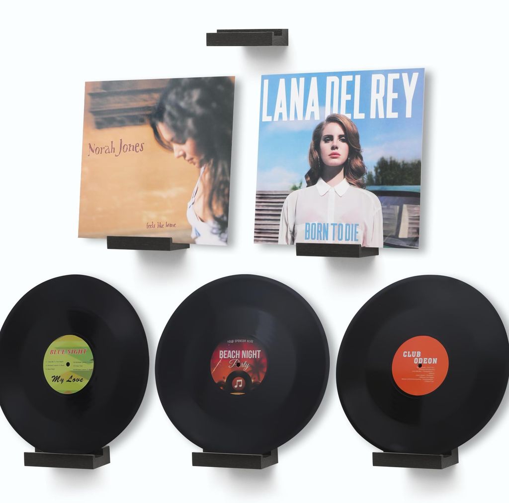 Wandregal für Schallplatten aus massiver Eiche, Plattenständer zur Aufbewahrung von LPs, schwebende Regale (Rustikales Schwarz, 6-teilig)