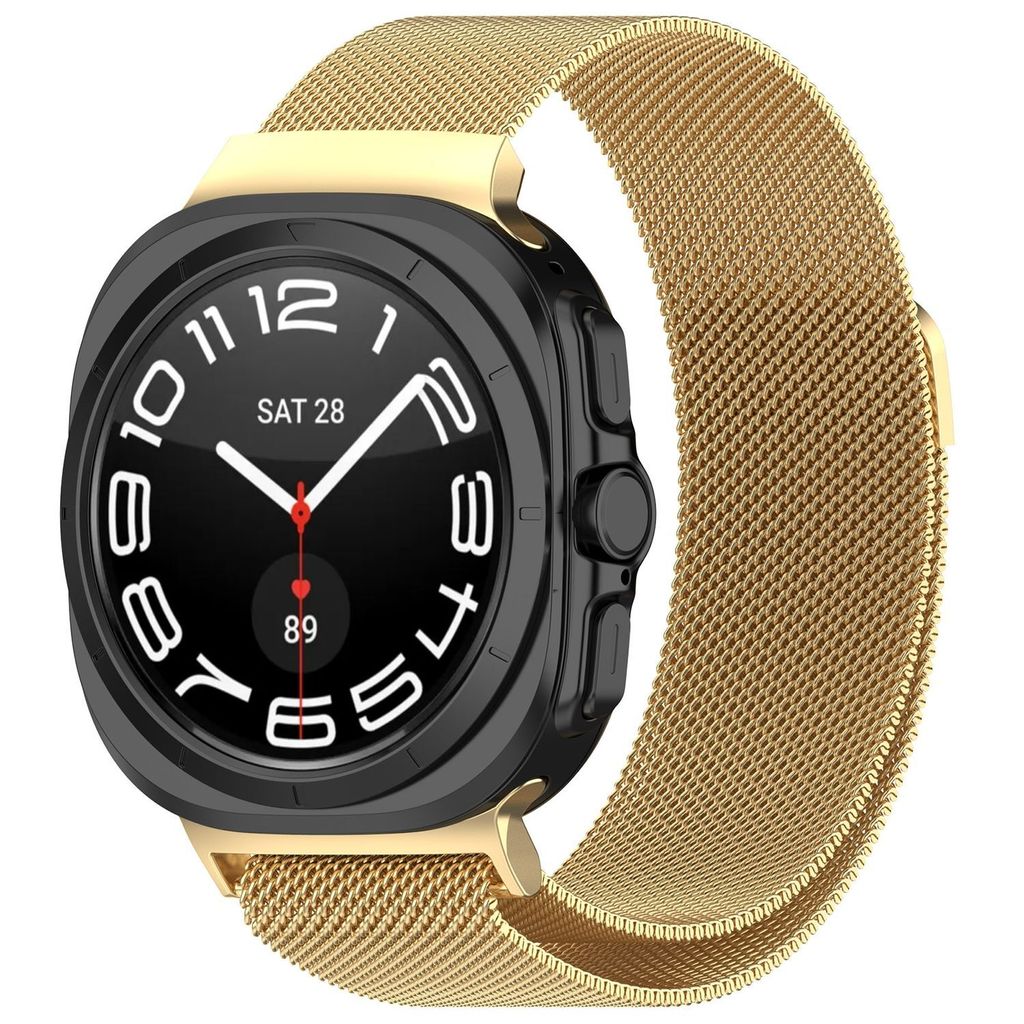 Für Samsung Galaxy Watch Ultra 47mm Milan Metall Stahl Mesh Ersatz Armband mit Magnetverschluss Gold