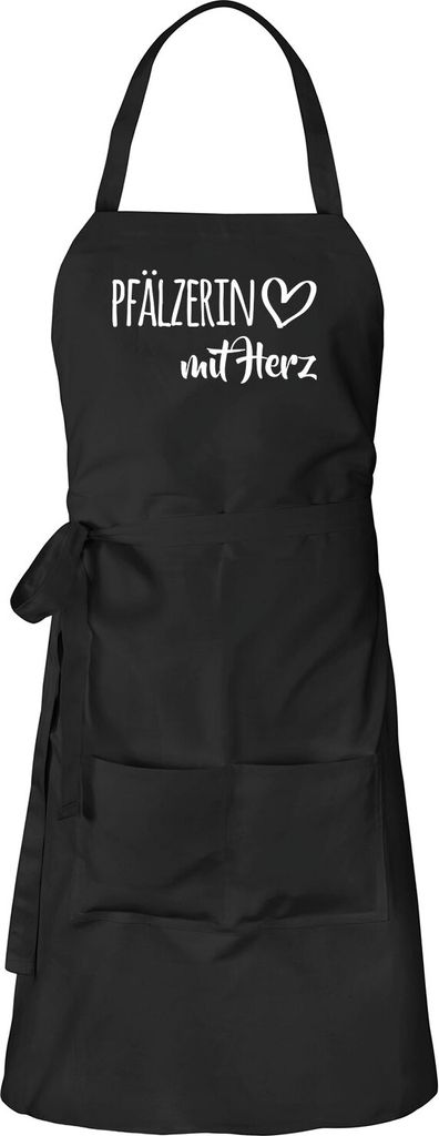 Huuraa Schürze Pfälzerin mit Herz Schwarz mit Taschen Baumwolle Kochschürze Geschenkidee