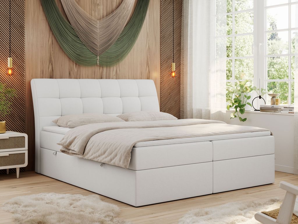Boxspringbett 140x200 mit Matratze, Bett mit Multipocket - Matratze H3 und Topper, Polsterbett 140x200 mit Bettkasten und Kopfteil, DIEGOS - 140x20...