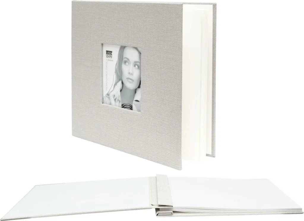 Grand Album Photo à Vis 30x30 cm en Similicuir Gris Texture Lin Chic