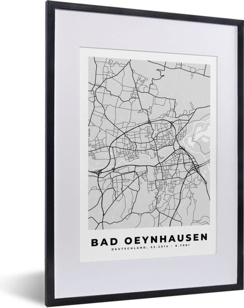 MuchoWow Gerahmtes Poster Deutschland - Bad Oeynhausen - Karte - Stadtplan - Karte 30x40 cm - Poster mit Schwarzem Bilderrahmen Wandposter Rahmen...