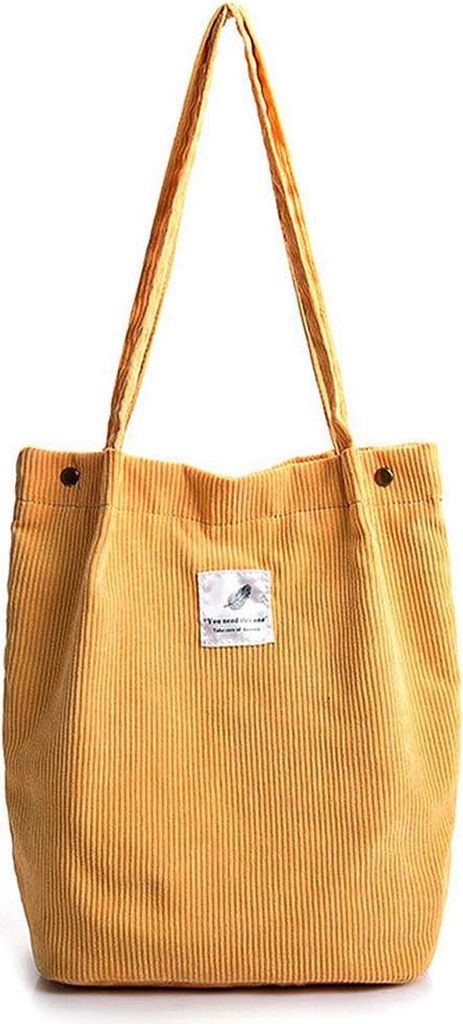OKWISH Damen Cord Shopper Tasche in Braun, Große Umhängetasche, Schultertasche, Handtasche, Tragetasche - Gelb