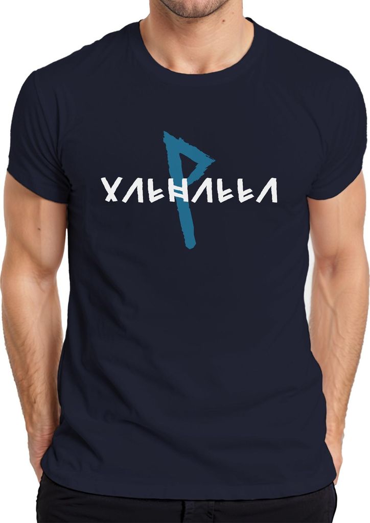 Valhalla Wikinger Mythologie Runenschrift Asgard Ragnarok Odin Herren T-Shirt, Navy, XL